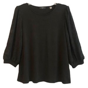 T Tahari Black Sheer Floral Sleeve Blouse M NWT